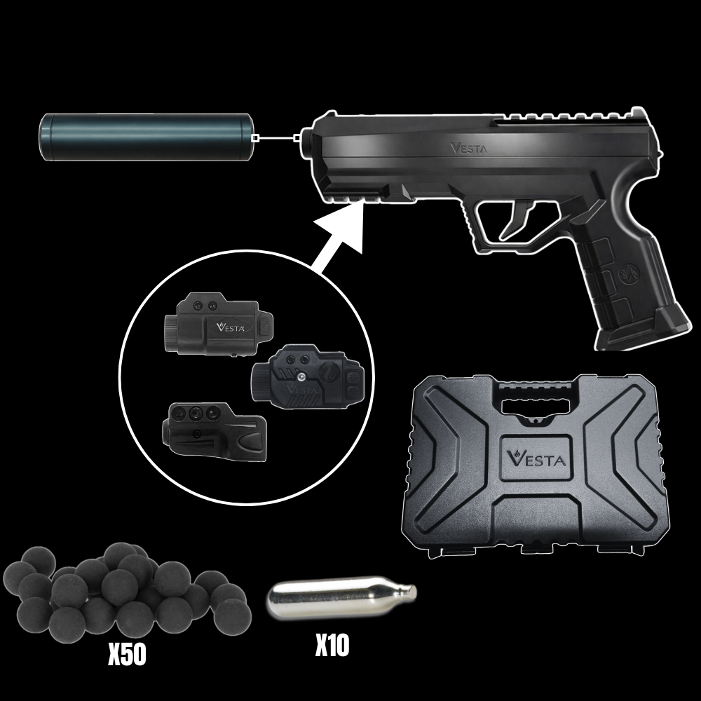 Pack Tactique Vesta P68 GUARDIAN Cal.68 19,9J + Extension Tachyon-G + Mallette + Lampe au choix